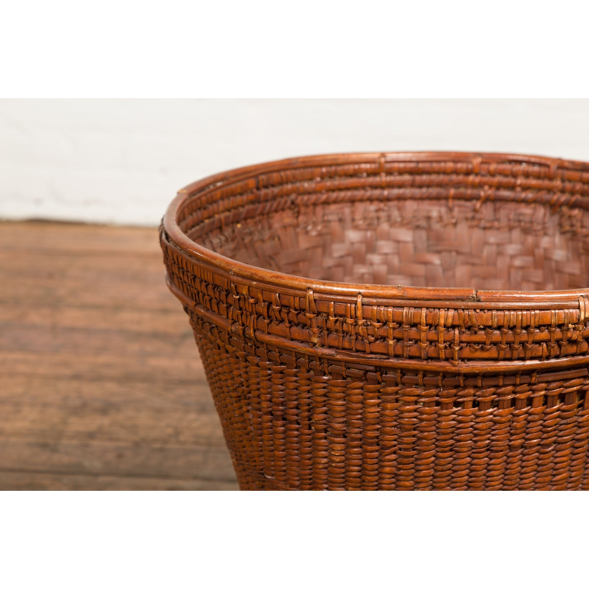 Hand Woven Rattan and Bamboo Thai 19th Century Grain Basket with Tapering Lines-11. Asian & Chinese Furniture, Art, Antiques, Vintage Home Décor for sale at FEA Home