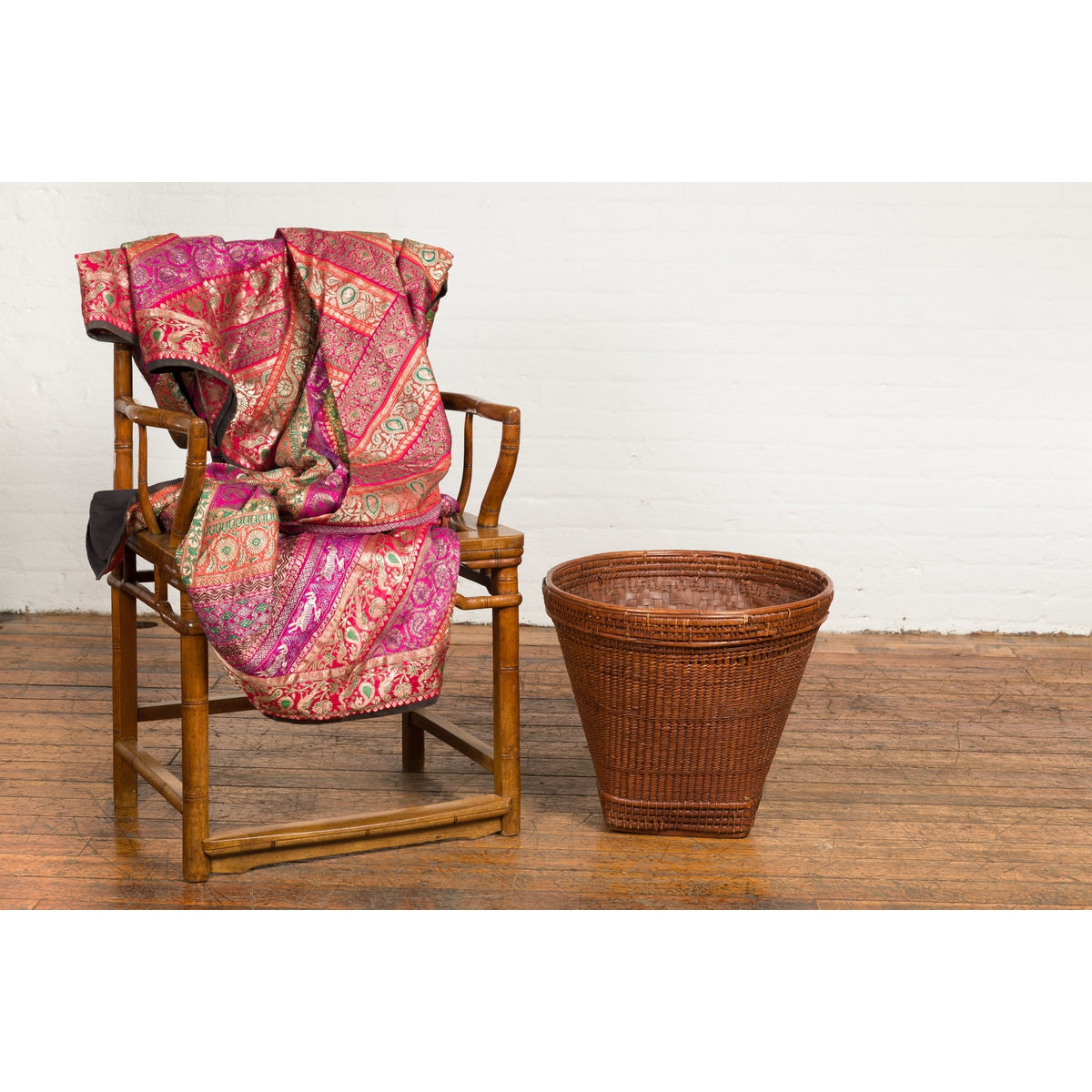 Hand Woven Rattan and Bamboo Thai 19th Century Grain Basket with Tapering Lines-3. Asian & Chinese Furniture, Art, Antiques, Vintage Home Décor for sale at FEA Home