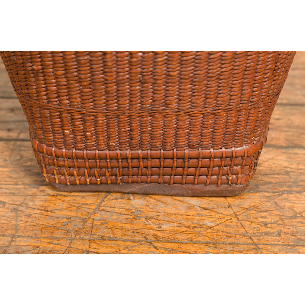 Hand Woven Rattan and Bamboo Thai 19th Century Grain Basket with Tapering Lines-7. Asian & Chinese Furniture, Art, Antiques, Vintage Home Décor for sale at FEA Home