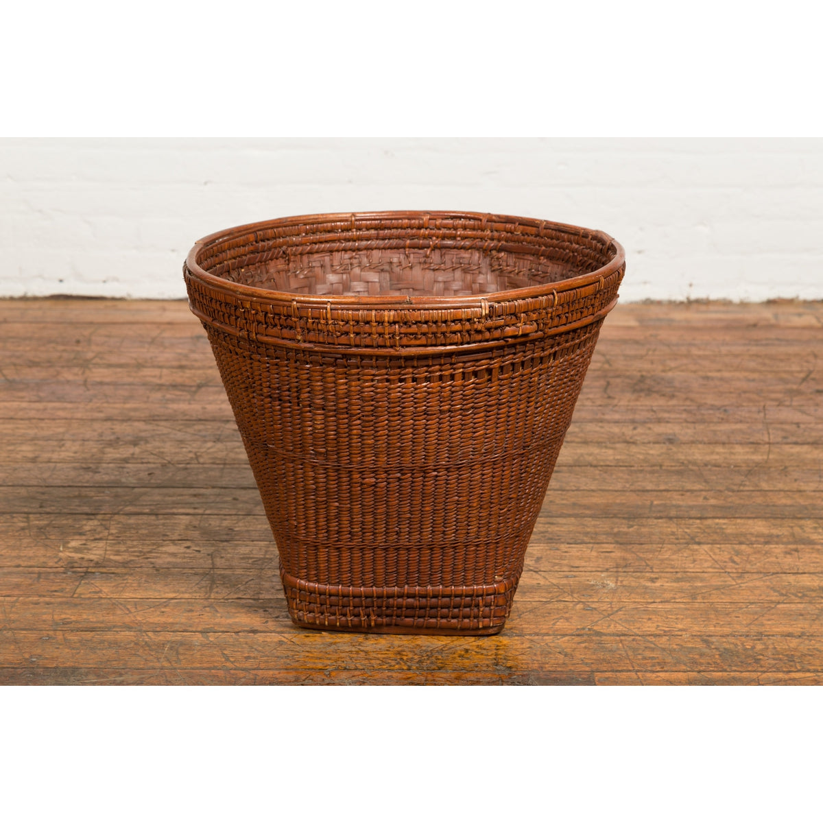 Hand Woven Rattan and Bamboo Thai 19th Century Grain Basket with Tapering Lines-9. Asian & Chinese Furniture, Art, Antiques, Vintage Home Décor for sale at FEA Home