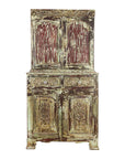Indian Rustic Painted Wood Cabinet with Carved Foliage and Distressed Patina-1. Asian & Chinese Furniture, Art, Antiques, Vintage Home Décor for sale at FEA Home