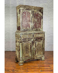 Indian Rustic Painted Wood Cabinet with Carved Foliage and Distressed Patina-2. Asian & Chinese Furniture, Art, Antiques, Vintage Home Décor for sale at FEA Home