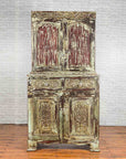 Indian Rustic Painted Wood Cabinet with Carved Foliage and Distressed Patina-4. Asian & Chinese Furniture, Art, Antiques, Vintage Home Décor for sale at FEA Home