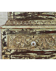 Indian Rustic Painted Wood Cabinet with Carved Foliage and Distressed Patina-5. Asian & Chinese Furniture, Art, Antiques, Vintage Home Décor for sale at FEA Home