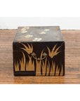 Japanese Late Meiji Period Black Lacquer Blanket Chest with Golden Painted Décor-20. Asian & Chinese Furniture, Art, Antiques, Vintage Home Décor for sale at FEA Home