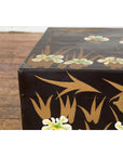 Japanese Late Meiji Period Black Lacquer Blanket Chest with Golden Painted Décor-7. Asian & Chinese Furniture, Art, Antiques, Vintage Home Décor for sale at FEA Home