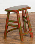 Japanese Late Meiji Period Red and Green Lacquered Stool with Semicircular Seat-10. Asian & Chinese Furniture, Art, Antiques, Vintage Home Décor for sale at FEA Home