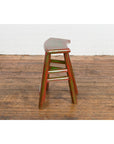 Japanese Late Meiji Period Red and Green Lacquered Stool with Semicircular Seat-11. Asian & Chinese Furniture, Art, Antiques, Vintage Home Décor for sale at FEA Home