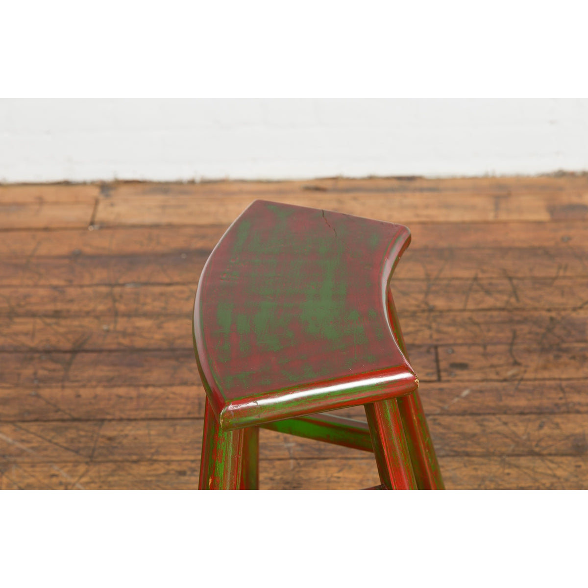 Japanese Late Meiji Period Red and Green Lacquered Stool with Semicircular Seat-12. Asian & Chinese Furniture, Art, Antiques, Vintage Home Décor for sale at FEA Home