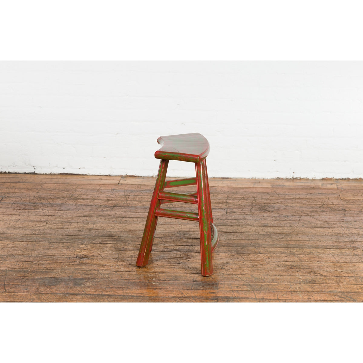 Japanese Late Meiji Period Red and Green Lacquered Stool with Semicircular Seat-14. Asian & Chinese Furniture, Art, Antiques, Vintage Home Décor for sale at FEA Home