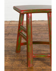 Japanese Late Meiji Period Red and Green Lacquered Stool with Semicircular Seat-5. Asian & Chinese Furniture, Art, Antiques, Vintage Home Décor for sale at FEA Home