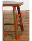 Japanese Late Meiji Period Red and Green Lacquered Stool with Semicircular Seat-6. Asian & Chinese Furniture, Art, Antiques, Vintage Home Décor for sale at FEA Home