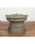 Laotian Style Vintage Bronze Rain Drum with Geometric Motifs and Frog Finials-18. Asian & Chinese Furniture, Art, Antiques, Vintage Home Décor for sale at FEA Home