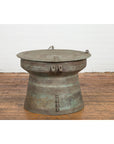 Laotian Style Vintage Bronze Rain Drum with Geometric Motifs and Frog Finials-2. Asian & Chinese Furniture, Art, Antiques, Vintage Home Décor for sale at FEA Home