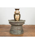 Laotian Style Vintage Bronze Rain Drum with Geometric Motifs and Frog Finials-3. Asian & Chinese Furniture, Art, Antiques, Vintage Home Décor for sale at FEA Home