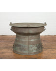Laotian Style Vintage Bronze Rain Drum with Geometric Motifs and Frog Finials-5. Asian & Chinese Furniture, Art, Antiques, Vintage Home Décor for sale at FEA Home