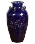 Large Antique 19th Century Thai Cobalt Blue Martaban Jar with Raised Motifs-1. Asian & Chinese Furniture, Art, Antiques, Vintage Home Décor for sale at FEA Home