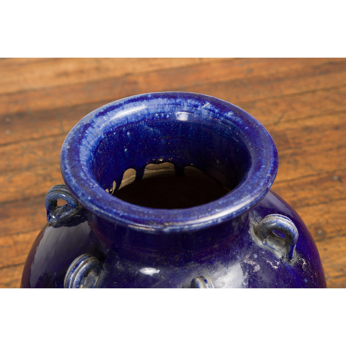 Large Antique 19th Century Thai Cobalt Blue Martaban Jar with Raised Motifs-12. Asian & Chinese Furniture, Art, Antiques, Vintage Home Décor for sale at FEA Home