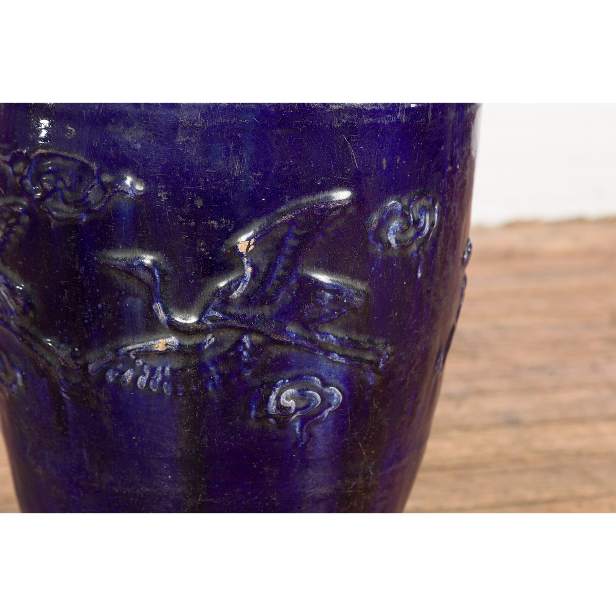 Large Antique 19th Century Thai Cobalt Blue Martaban Jar with Raised Motifs-16. Asian & Chinese Furniture, Art, Antiques, Vintage Home Décor for sale at FEA Home