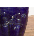 Large Antique 19th Century Thai Cobalt Blue Martaban Jar with Raised Motifs-16. Asian & Chinese Furniture, Art, Antiques, Vintage Home Décor for sale at FEA Home