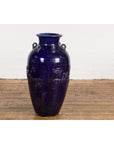 Large Antique 19th Century Thai Cobalt Blue Martaban Jar with Raised Motifs-2. Asian & Chinese Furniture, Art, Antiques, Vintage Home Décor for sale at FEA Home