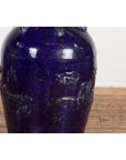 Large Antique 19th Century Thai Cobalt Blue Martaban Jar with Raised Motifs-6. Asian & Chinese Furniture, Art, Antiques, Vintage Home Décor for sale at FEA Home