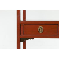 Late Qing Dynasty Period Open Bookshelf with Drawers and Fretwork Shelf