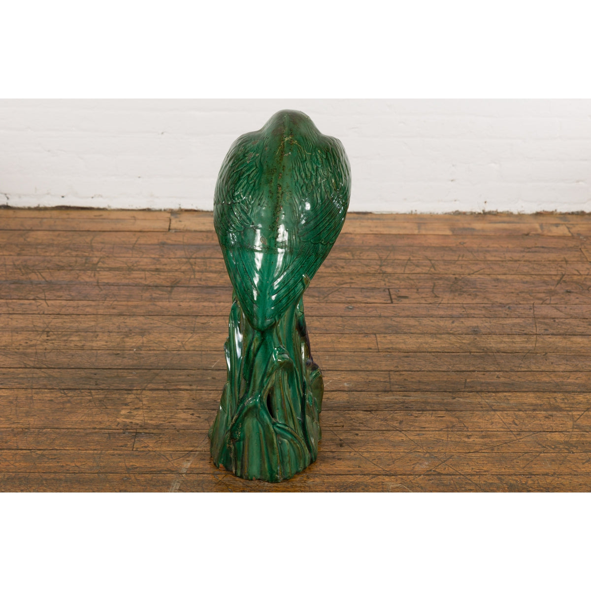 Lifesize Chinese Vintage Green and Blue Glazed Ceramic Heron Bird Sculpture-10. Asian & Chinese Furniture, Art, Antiques, Vintage Home Décor for sale at FEA Home