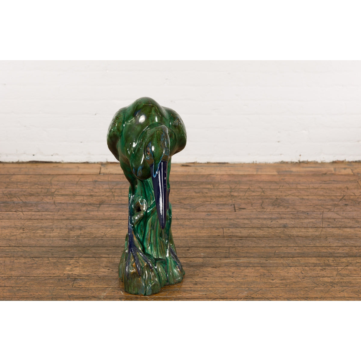 Lifesize Chinese Vintage Green and Blue Glazed Ceramic Heron Bird Sculpture-14. Asian & Chinese Furniture, Art, Antiques, Vintage Home Décor for sale at FEA Home