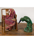 Lifesize Chinese Vintage Green and Blue Glazed Ceramic Heron Bird Sculpture-3. Asian & Chinese Furniture, Art, Antiques, Vintage Home Décor for sale at FEA Home