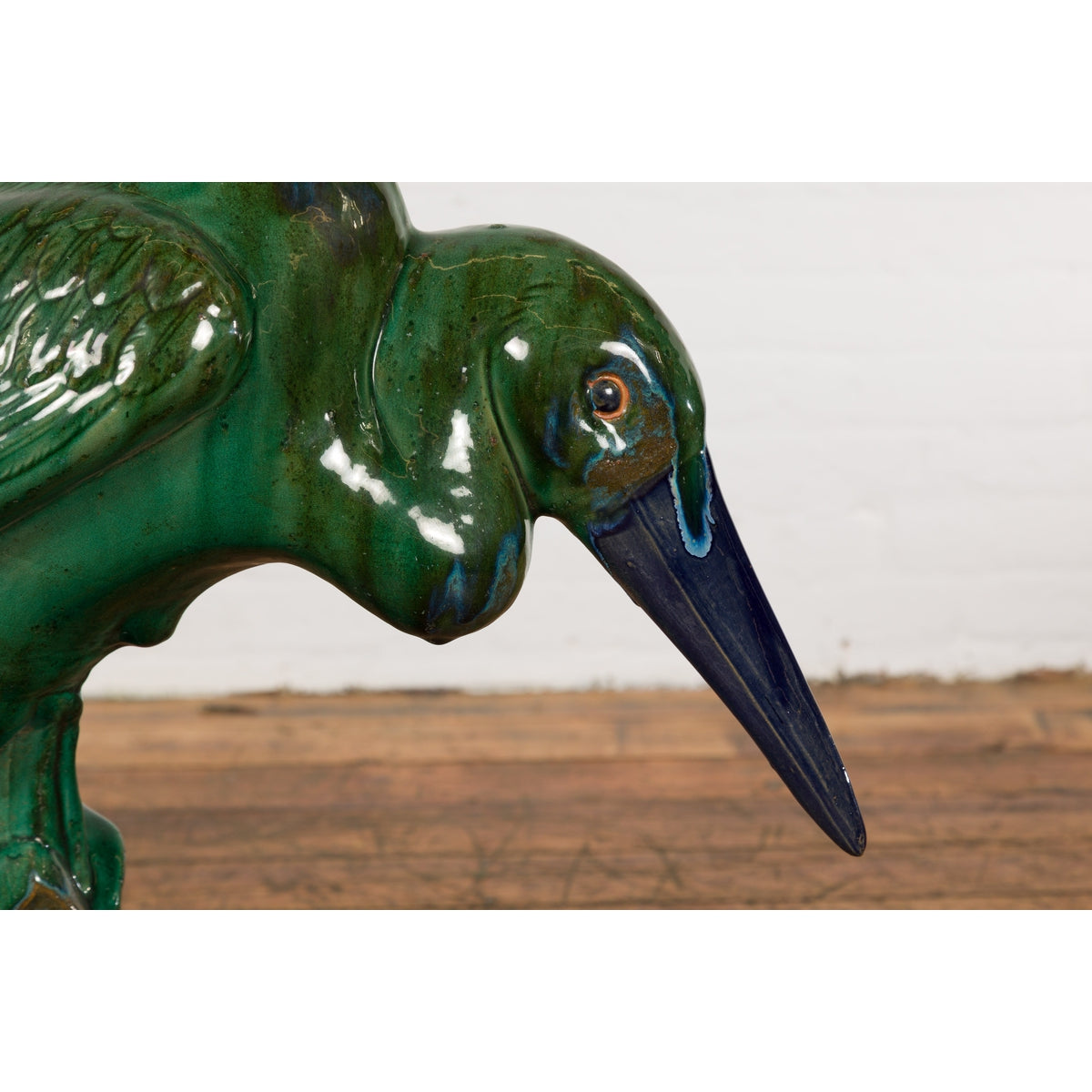 Lifesize Chinese Vintage Green and Blue Glazed Ceramic Heron Bird Sculpture-4. Asian & Chinese Furniture, Art, Antiques, Vintage Home Décor for sale at FEA Home