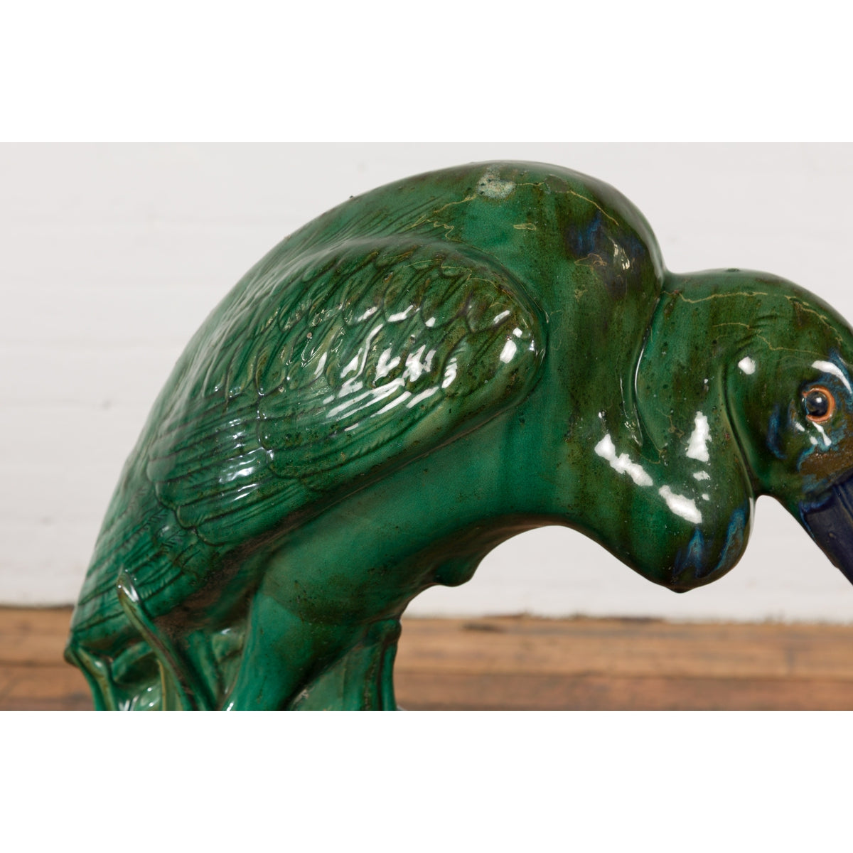 Lifesize Chinese Vintage Green and Blue Glazed Ceramic Heron Bird Sculpture-5. Asian & Chinese Furniture, Art, Antiques, Vintage Home Décor for sale at FEA Home