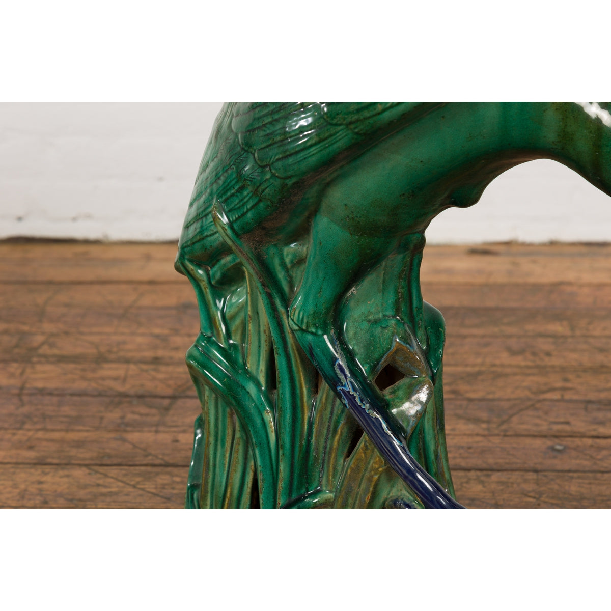 Lifesize Chinese Vintage Green and Blue Glazed Ceramic Heron Bird Sculpture-7. Asian & Chinese Furniture, Art, Antiques, Vintage Home Décor for sale at FEA Home