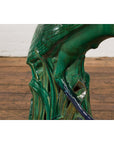 Lifesize Chinese Vintage Green and Blue Glazed Ceramic Heron Bird Sculpture-7. Asian & Chinese Furniture, Art, Antiques, Vintage Home Décor for sale at FEA Home