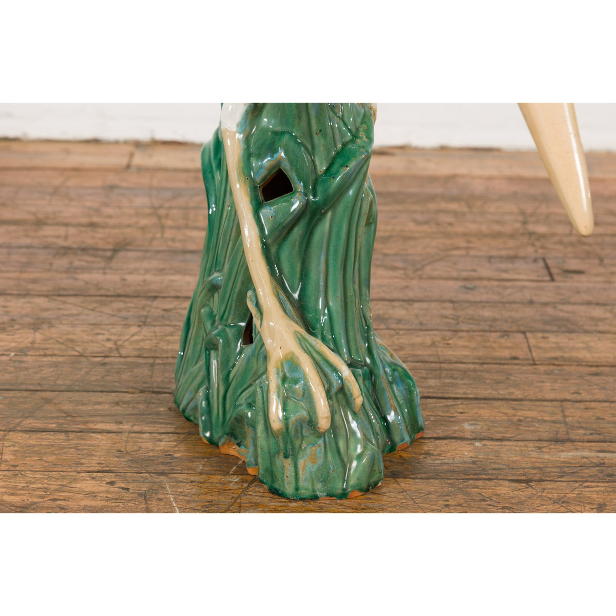 Lifesize Chinese Vintage White and Cream Glazed Ceramic Heron Bird Sculpture-11. Asian & Chinese Furniture, Art, Antiques, Vintage Home Décor for sale at FEA Home