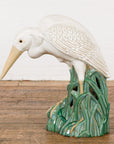Lifesize Chinese Vintage White and Cream Glazed Ceramic Heron Bird Sculpture-3. Asian & Chinese Furniture, Art, Antiques, Vintage Home Décor for sale at FEA Home