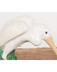 Lifesize Chinese Vintage White and Cream Glazed Ceramic Heron Bird Sculpture-4. Asian & Chinese Furniture, Art, Antiques, Vintage Home Décor for sale at FEA Home