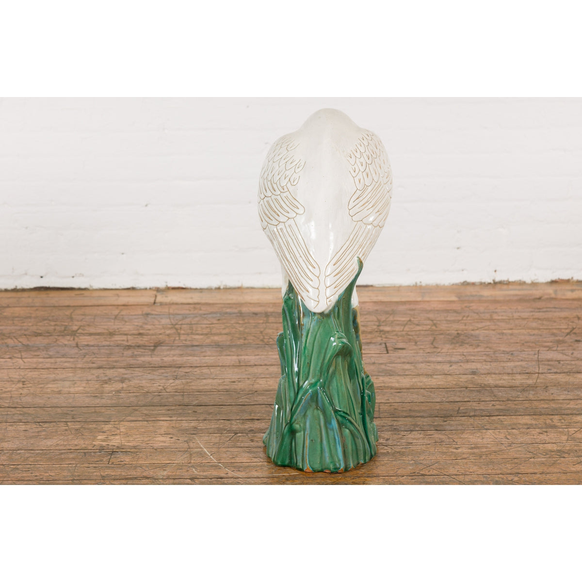 Lifesize Chinese Vintage White and Cream Glazed Ceramic Heron Bird Sculpture-6. Asian & Chinese Furniture, Art, Antiques, Vintage Home Décor for sale at FEA Home
