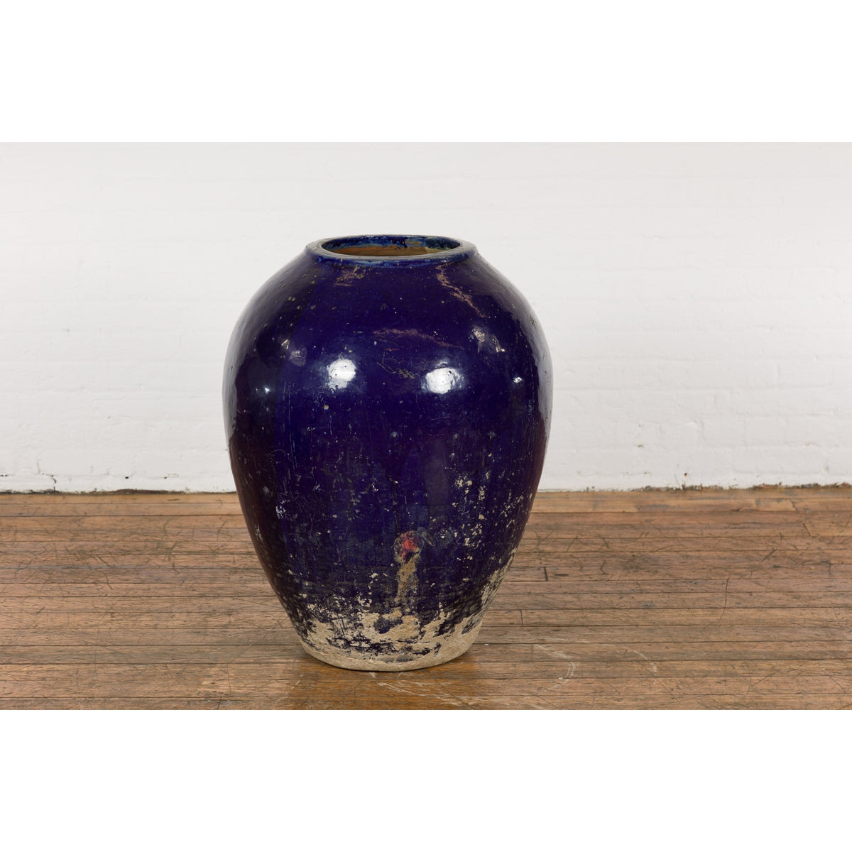 Oversized Antique Thai Cobalt Blue Glazed Water Vessel with Tapering Lines-12. Asian & Chinese Furniture, Art, Antiques, Vintage Home Décor for sale at FEA Home