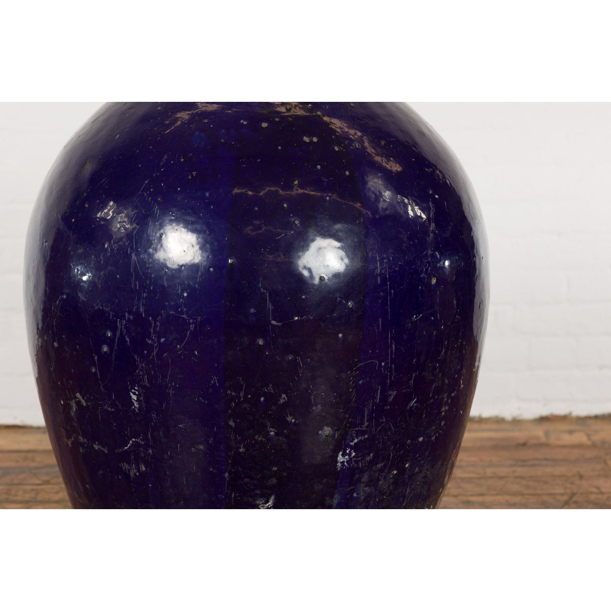 Oversized Antique Thai Cobalt Blue Glazed Water Vessel with Tapering Lines-6. Asian & Chinese Furniture, Art, Antiques, Vintage Home Décor for sale at FEA Home