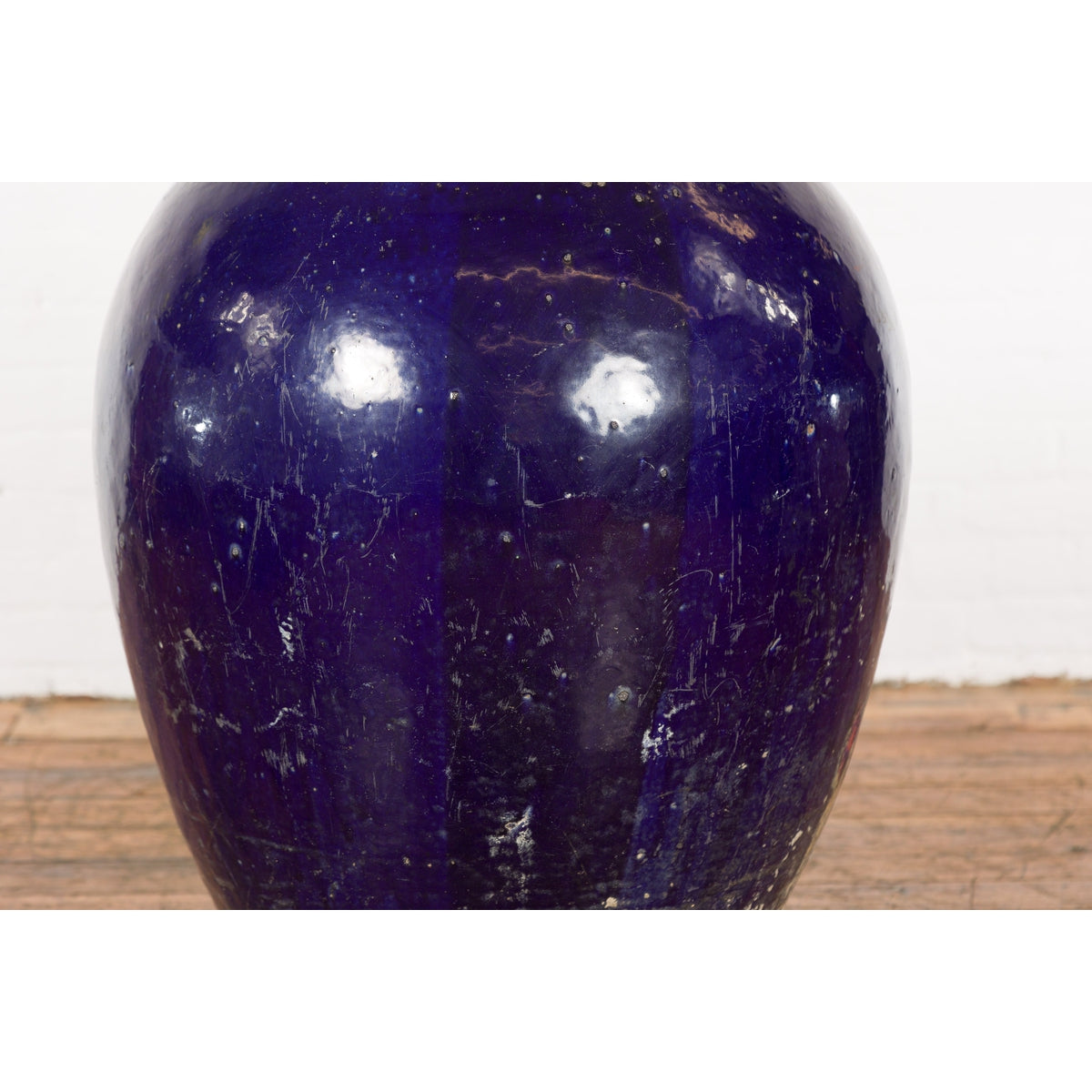 Oversized Antique Thai Cobalt Blue Glazed Water Vessel with Tapering Lines-9. Asian & Chinese Furniture, Art, Antiques, Vintage Home Décor for sale at FEA Home