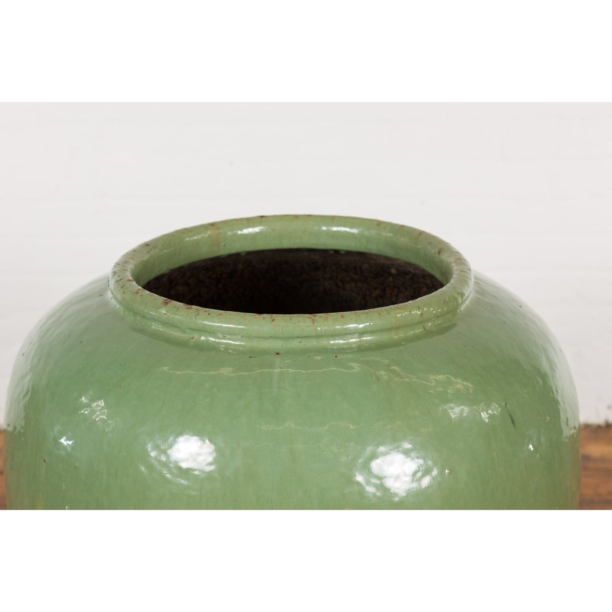 Oversized Vintage Chinese Celadon Glazed Water Vessel with Tapering Lines-11. Asian & Chinese Furniture, Art, Antiques, Vintage Home Décor for sale at FEA Home