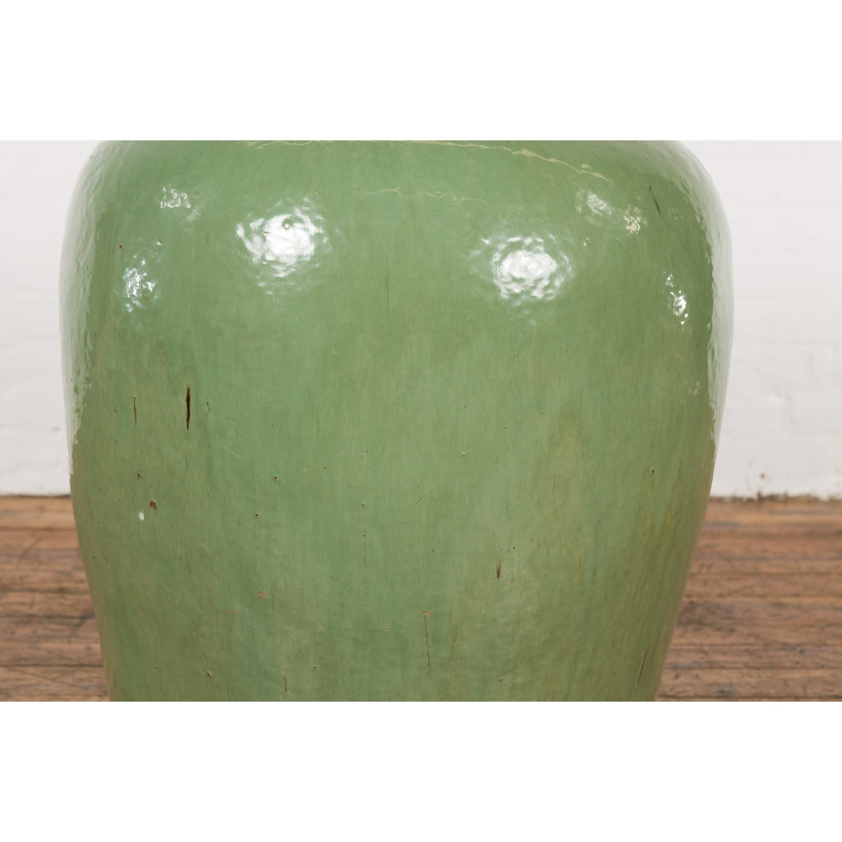 Oversized Vintage Chinese Celadon Glazed Water Vessel with Tapering Lines-12. Asian & Chinese Furniture, Art, Antiques, Vintage Home Décor for sale at FEA Home