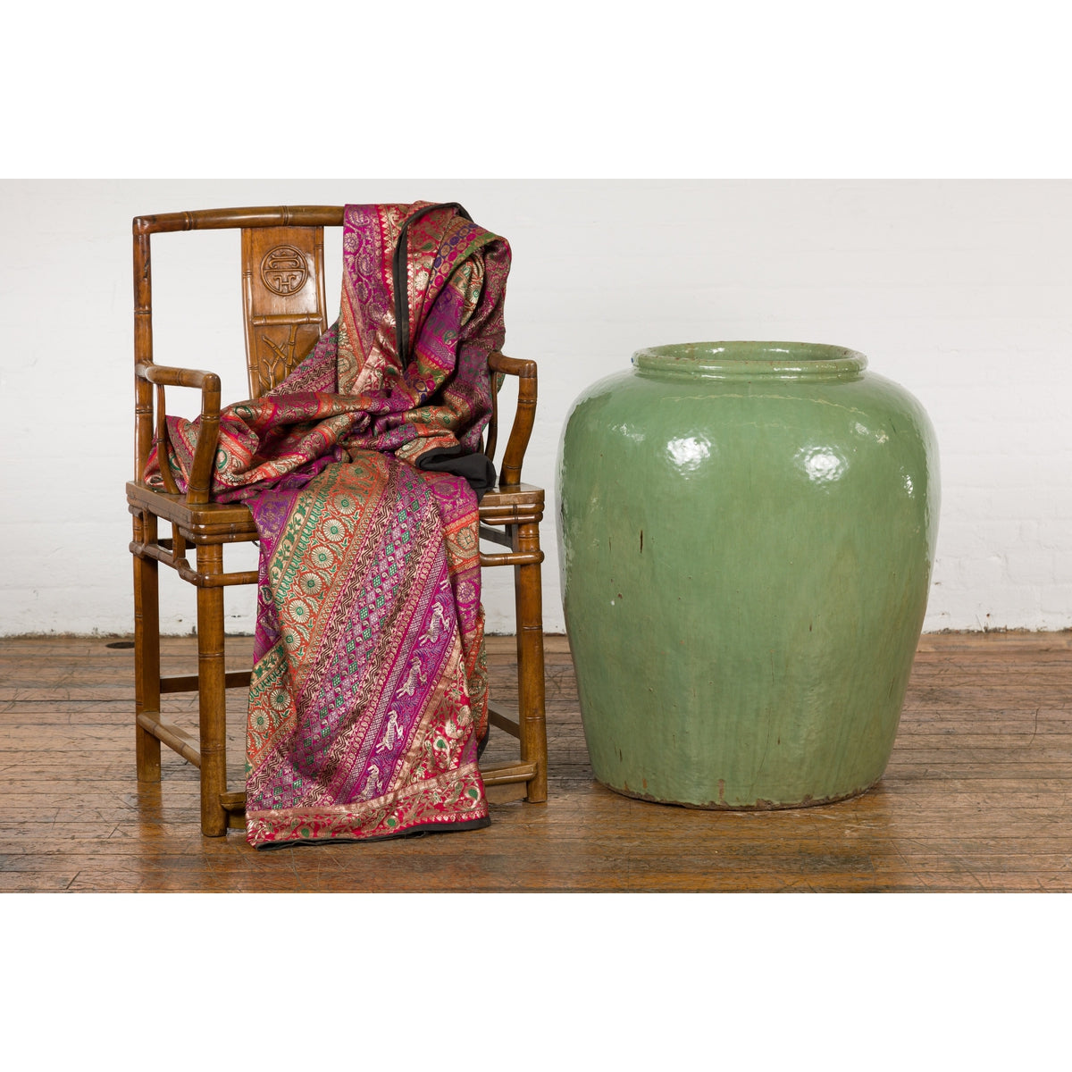 Oversized Vintage Chinese Celadon Glazed Water Vessel with Tapering Lines-14. Asian & Chinese Furniture, Art, Antiques, Vintage Home Décor for sale at FEA Home