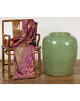 Oversized Vintage Chinese Celadon Glazed Water Vessel with Tapering Lines-14. Asian & Chinese Furniture, Art, Antiques, Vintage Home Décor for sale at FEA Home