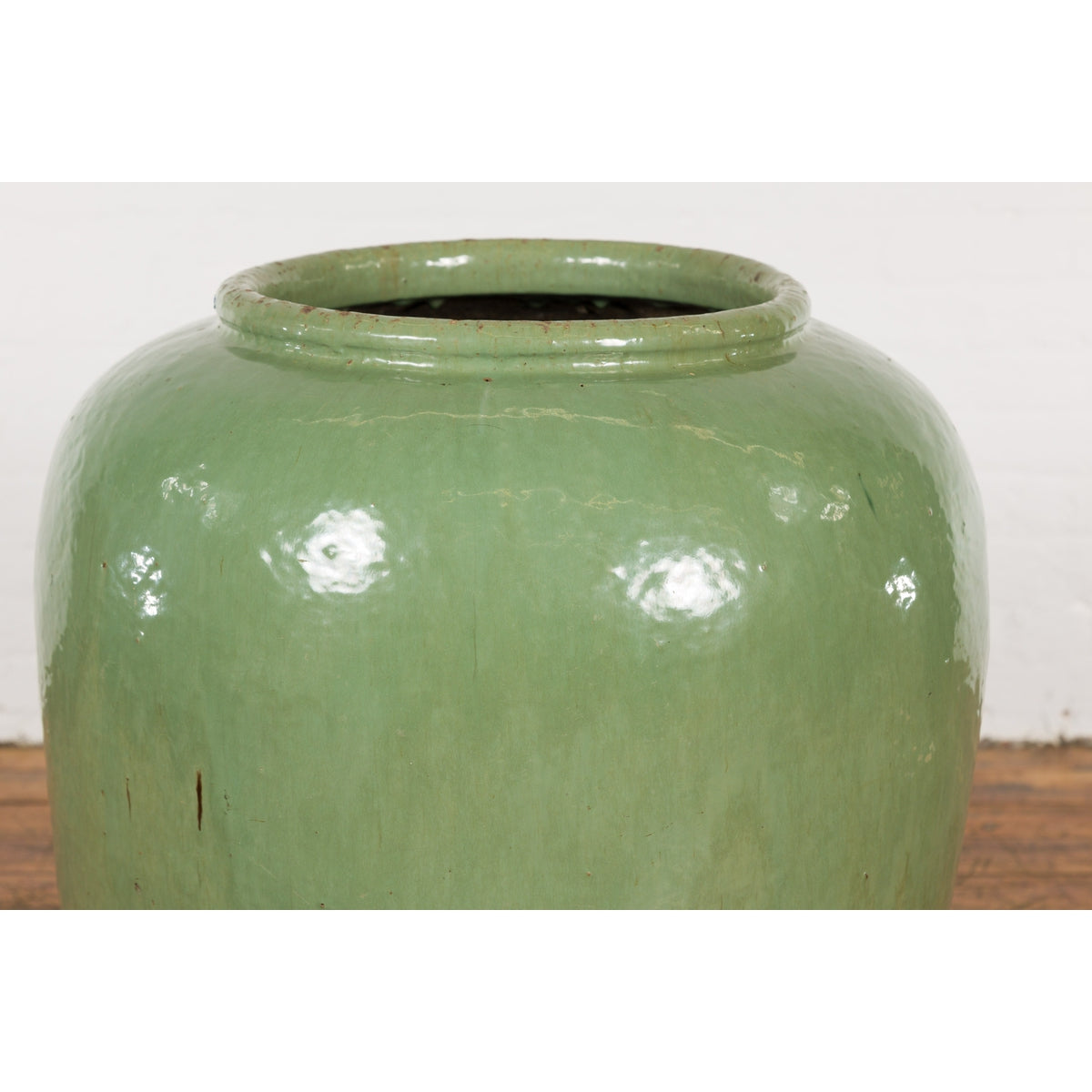 Oversized Vintage Chinese Celadon Glazed Water Vessel with Tapering Lines-5. Asian & Chinese Furniture, Art, Antiques, Vintage Home Décor for sale at FEA Home