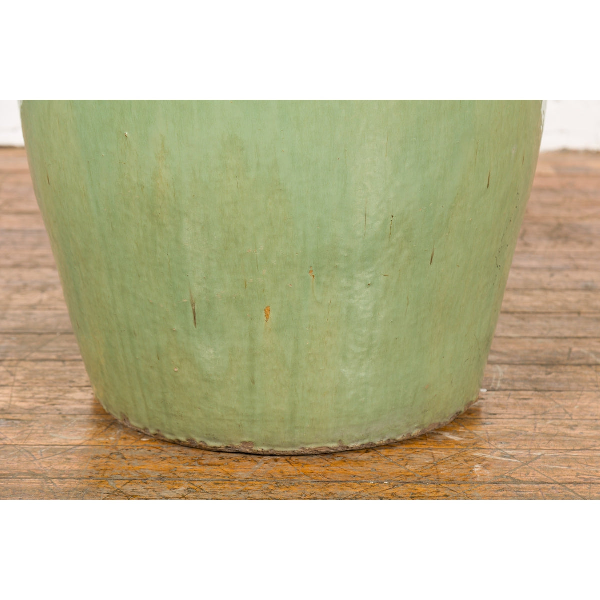 Oversized Vintage Chinese Celadon Glazed Water Vessel with Tapering Lines-7. Asian & Chinese Furniture, Art, Antiques, Vintage Home Décor for sale at FEA Home