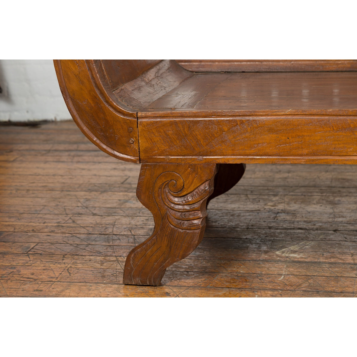 Plantation Javanese Teak Settee with Carved Décor and Out-Scrolling Arms-16. Asian & Chinese Furniture, Art, Antiques, Vintage Home Décor for sale at FEA Home