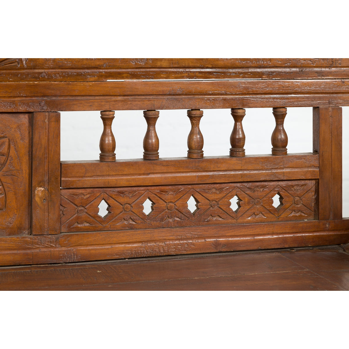 Plantation Javanese Teak Settee with Carved Décor and Out-Scrolling Arms-6. Asian & Chinese Furniture, Art, Antiques, Vintage Home Décor for sale at FEA Home