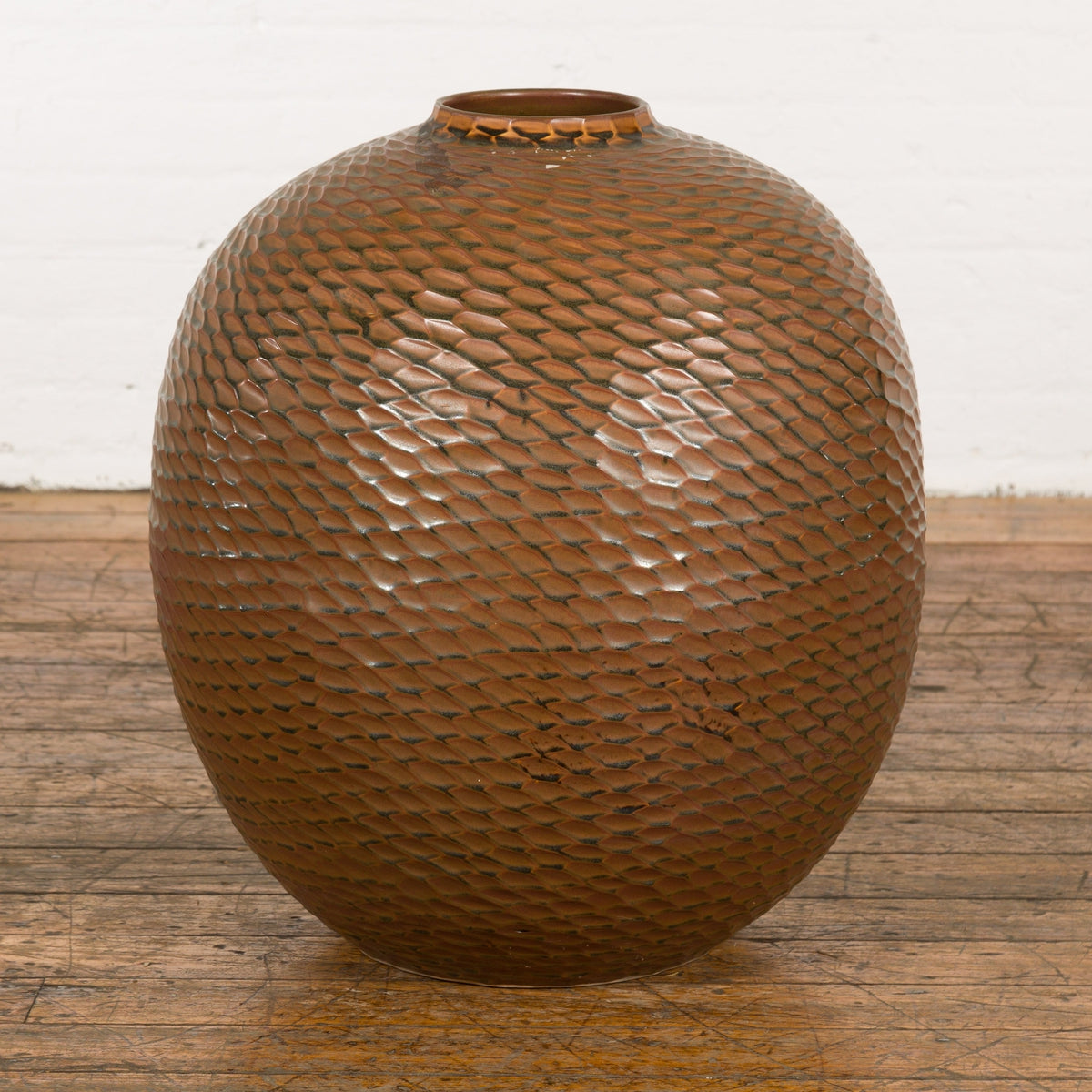 Prem Collection Handcrafted Brown Vase with Textured Honeycomb Style Motifs-12. Asian & Chinese Furniture, Art, Antiques, Vintage Home Décor for sale at FEA Home